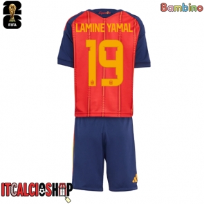 Spagna Lamine Yamal #19 Prima Maglia Bambino Mondiali 2026 Manica Corta (+ Pantaloni corti)